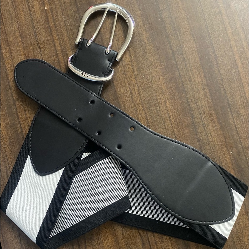 Lauren Ralph Lauren Black and White Belt with Geometric Design